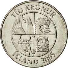 Iceland, 10 Kronur, 2005, SS+, Nickel plated steel, KM:29.1a