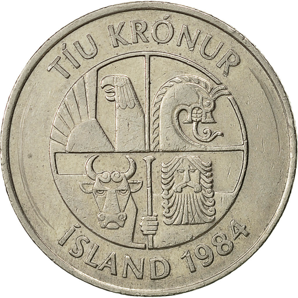 Iceland, 10 Kronur, 1984, EF(40-45), Copper-nickel, KM:29.1