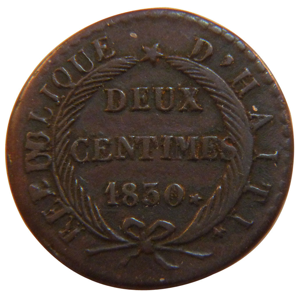 Haiti, 2 Centimes, 1830, KM #22, EF(40-45), Copper, 5.60