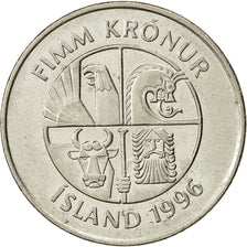Islandia, 5 Kronur, 1996, MBC+, Níquel chapado en acero, KM:28a