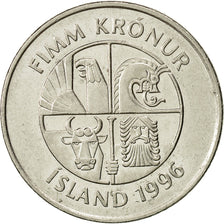 Iceland, 5 Kronur, 1996, AU(50-53), Nickel plated steel, KM:28a