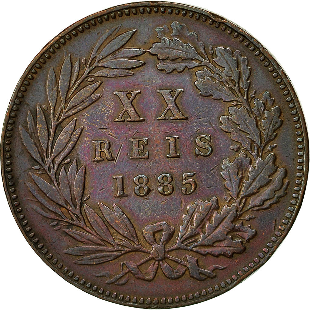Portugal, Luiz I, 20 Reis, 1885, AU(50-53), Bronze, KM:527