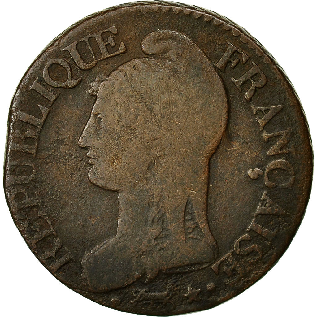 France, Dupré, 5 Centimes, AN 5, Lille, VF(20-25), Bronze, KM:640.11