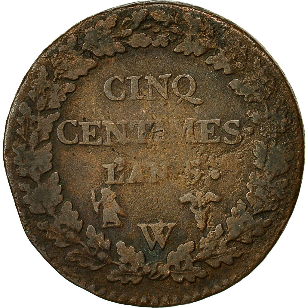France, Dupré, 5 Centimes, AN 5, Lille, VF(20-25), Bronze, KM:640.11