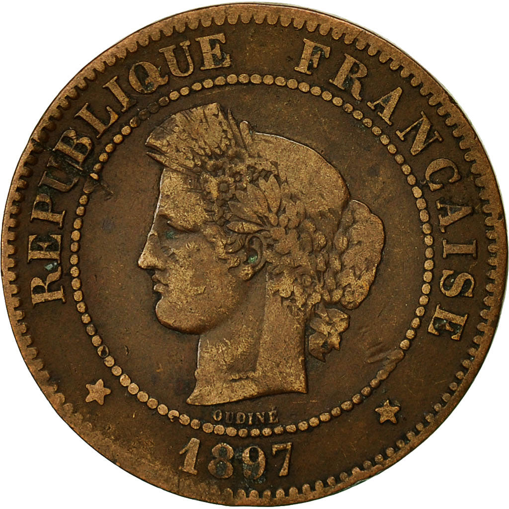 France, Cérès, 5 Centimes, 1897, Paris, EF(40-45), Bronze, KM:821.1