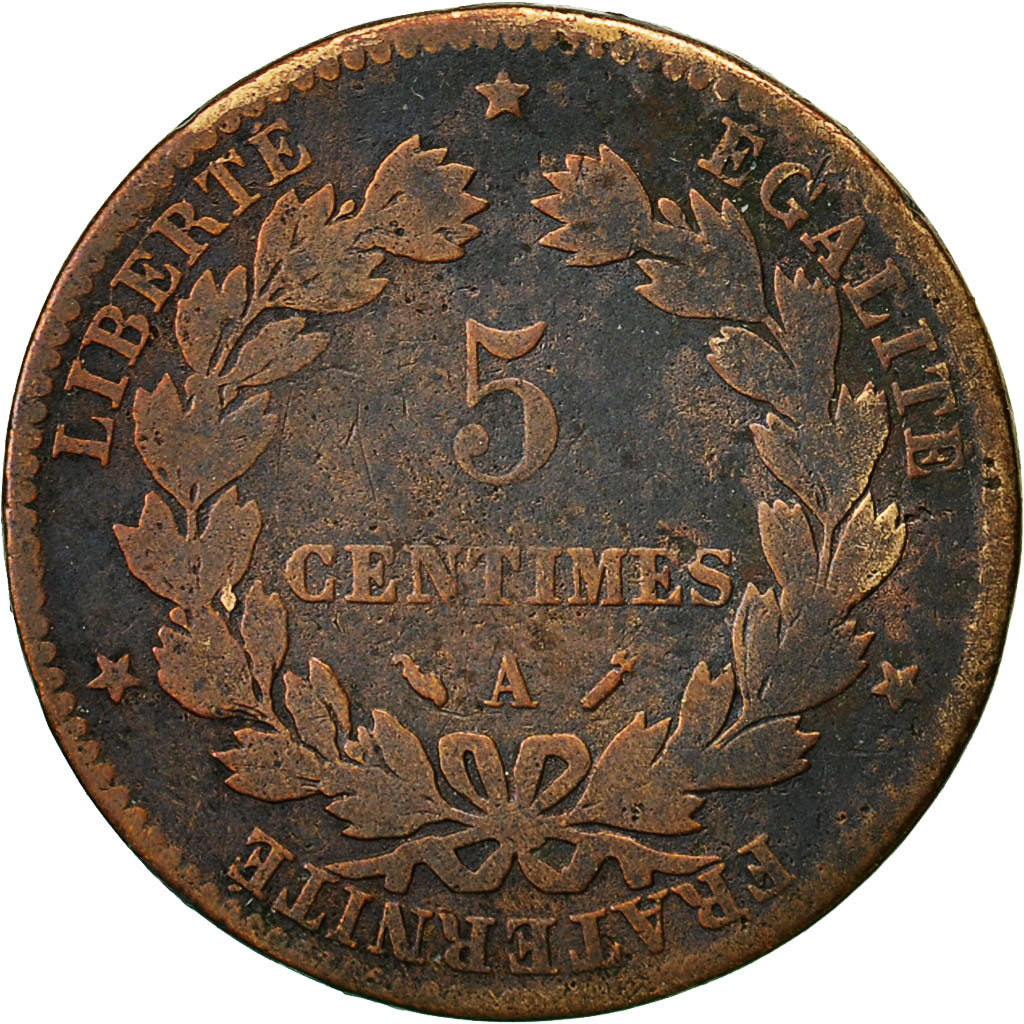 France, Cérès, 5 Centimes, 1881, Paris, VF(20-25), Bronze, KM:821.1