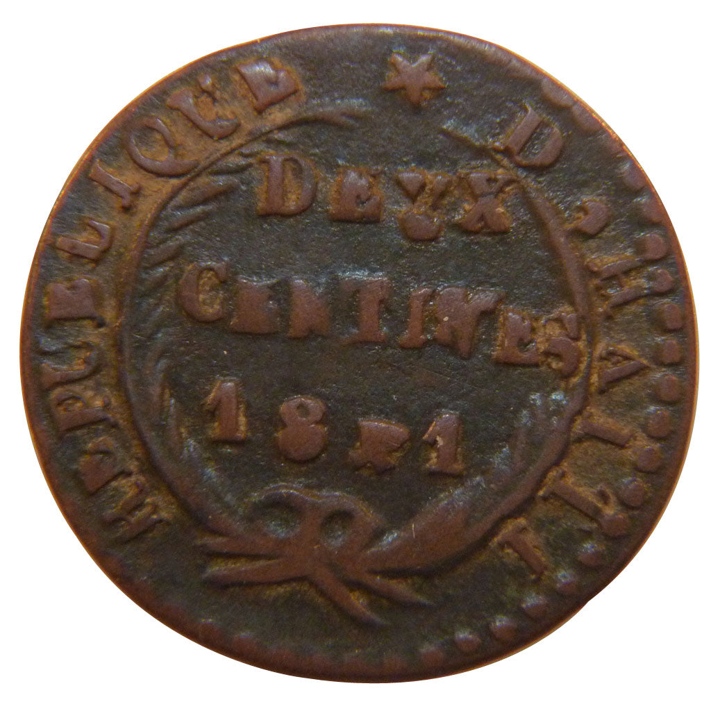 Haiti, 2 Centimes, 1841, KM #22, VF(20-25), Copper, 4.80