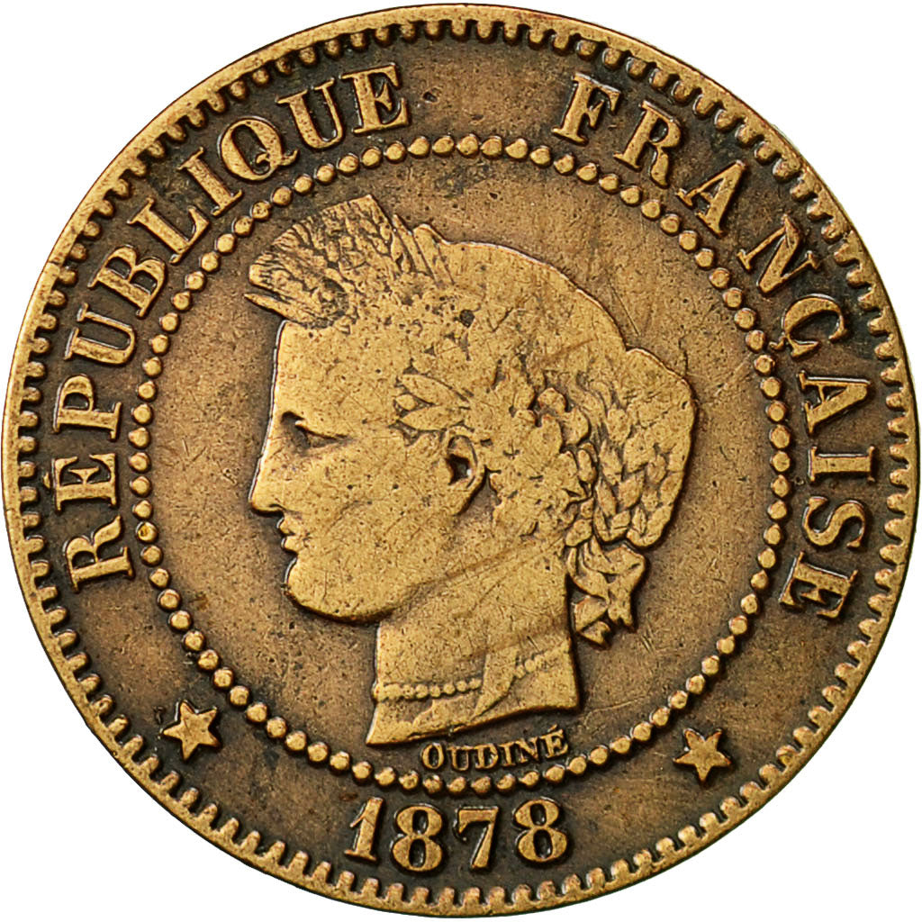 France, Cérès, 2 Centimes, 1878, Bordeaux, VF(30-35), Bronze, KM:827.2