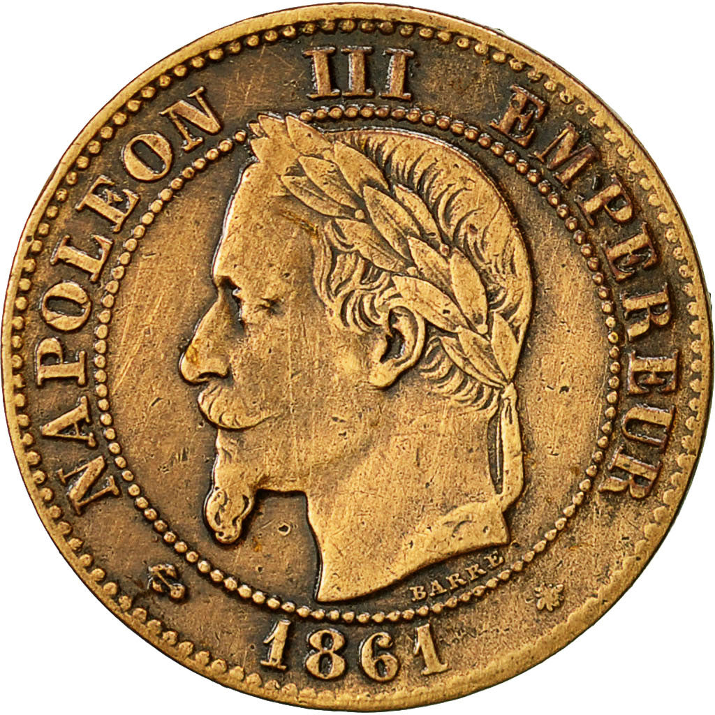 France, Napoleon III, Napoléon III, 2 Centimes, 1861, Paris, VF(30-35), Bronze