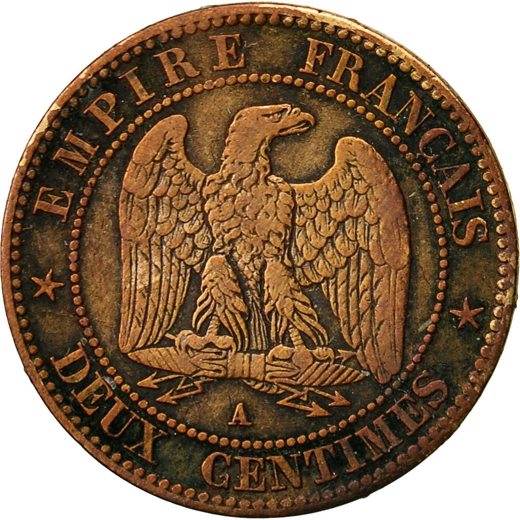 France, Napoleon III, Napoléon III, 2 Centimes, 1861, Paris, VF(30-35), Bronze