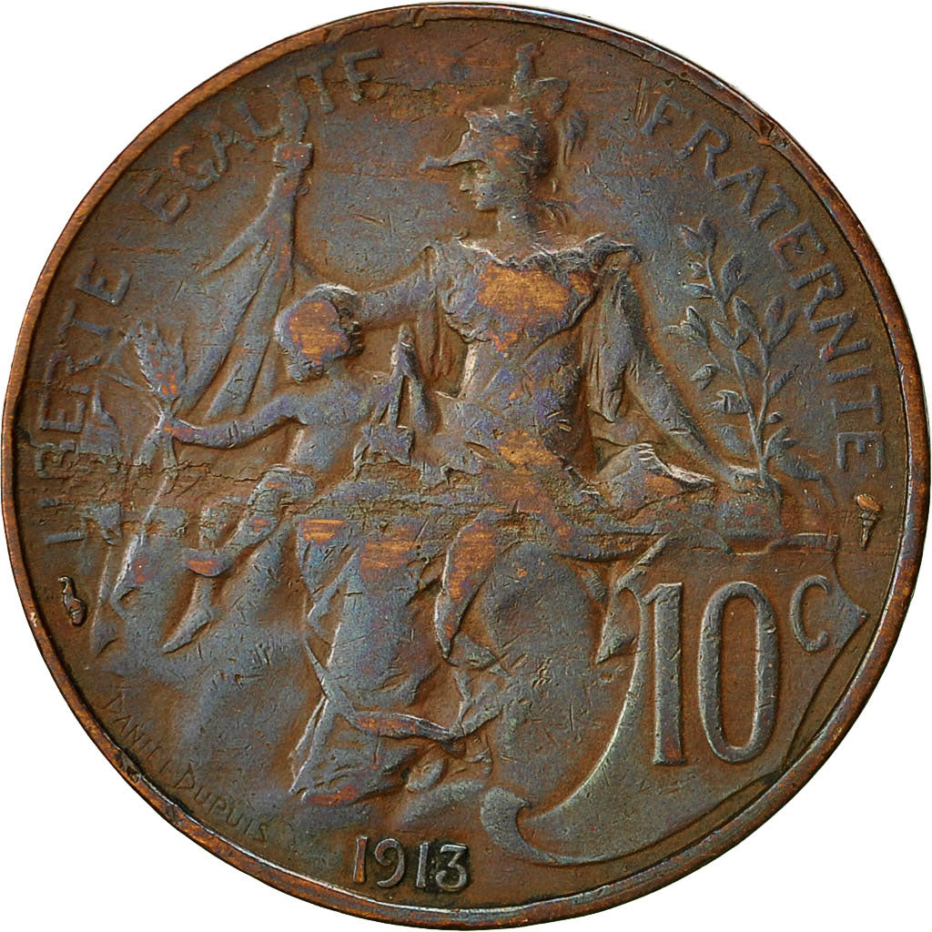 France, Dupuis, 10 Centimes, 1913, Paris, EF(40-45), Bronze, KM:843