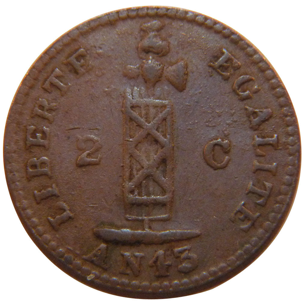 Haiti, 2 Centimes, 1846, KM #27.1, AU(50-53), Copper, 24, 5.40