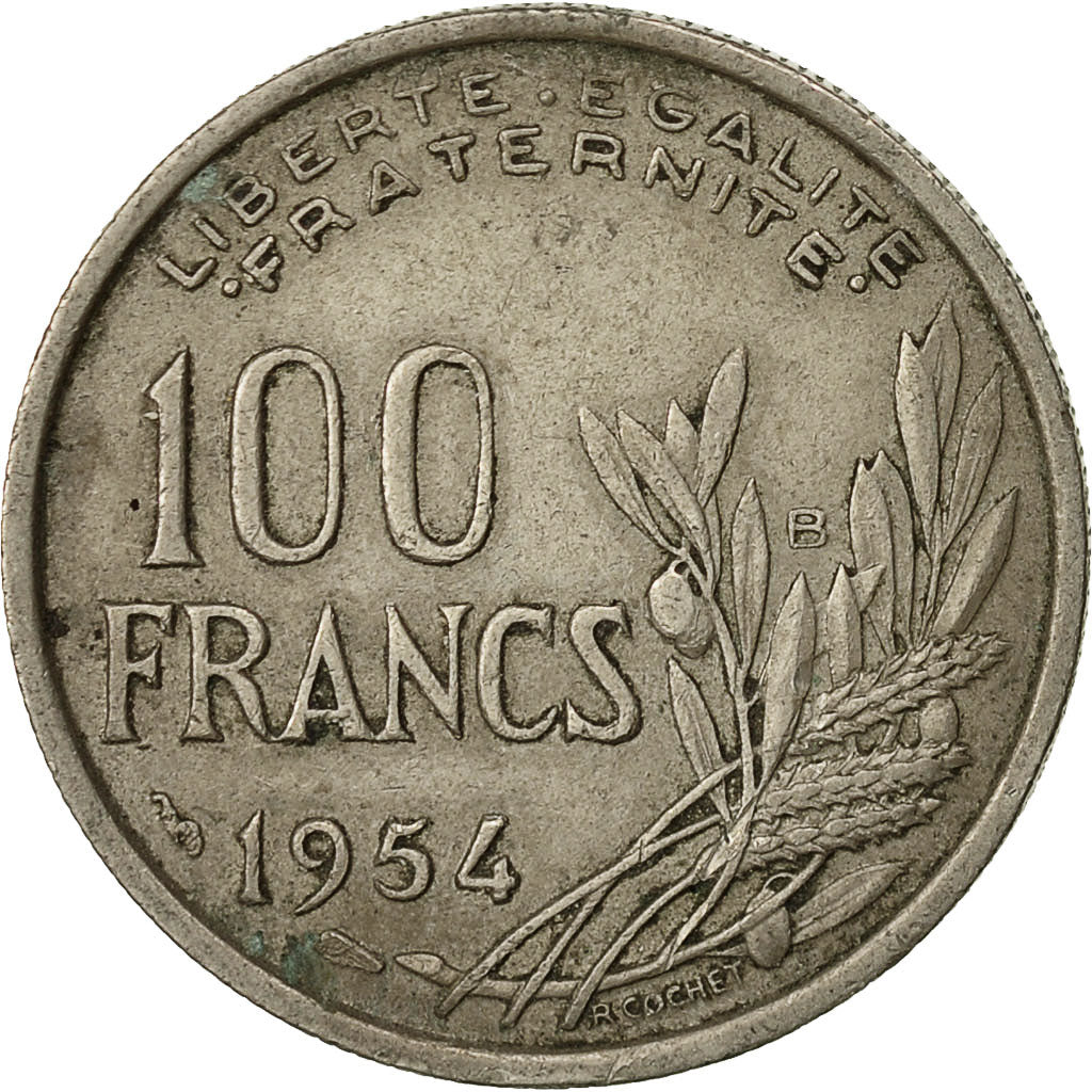 Coin, France, Cochet, 100 Francs, 1954, Paris, VF(30-35), Copper-nickel
