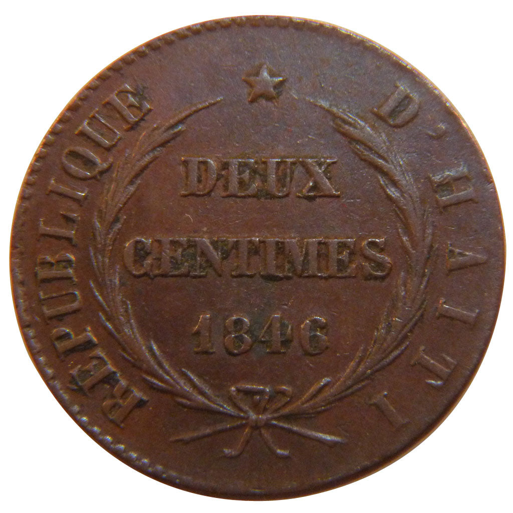 Haiti, 2 Centimes, 1846, KM #26, AU(50-53), Copper, 26, 5.40