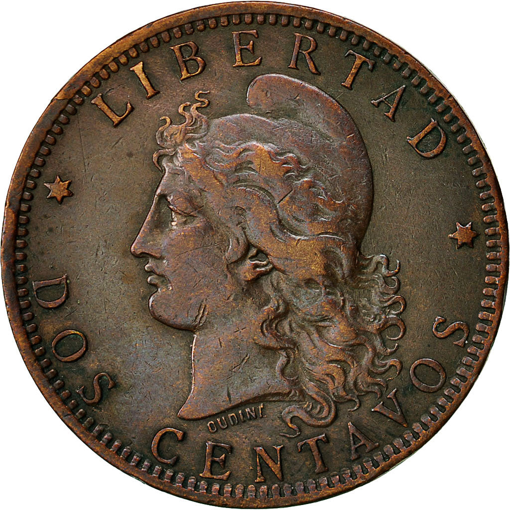 Argentina, 2 Centavos, 1895, AU(55-58), Bronze, KM:33
