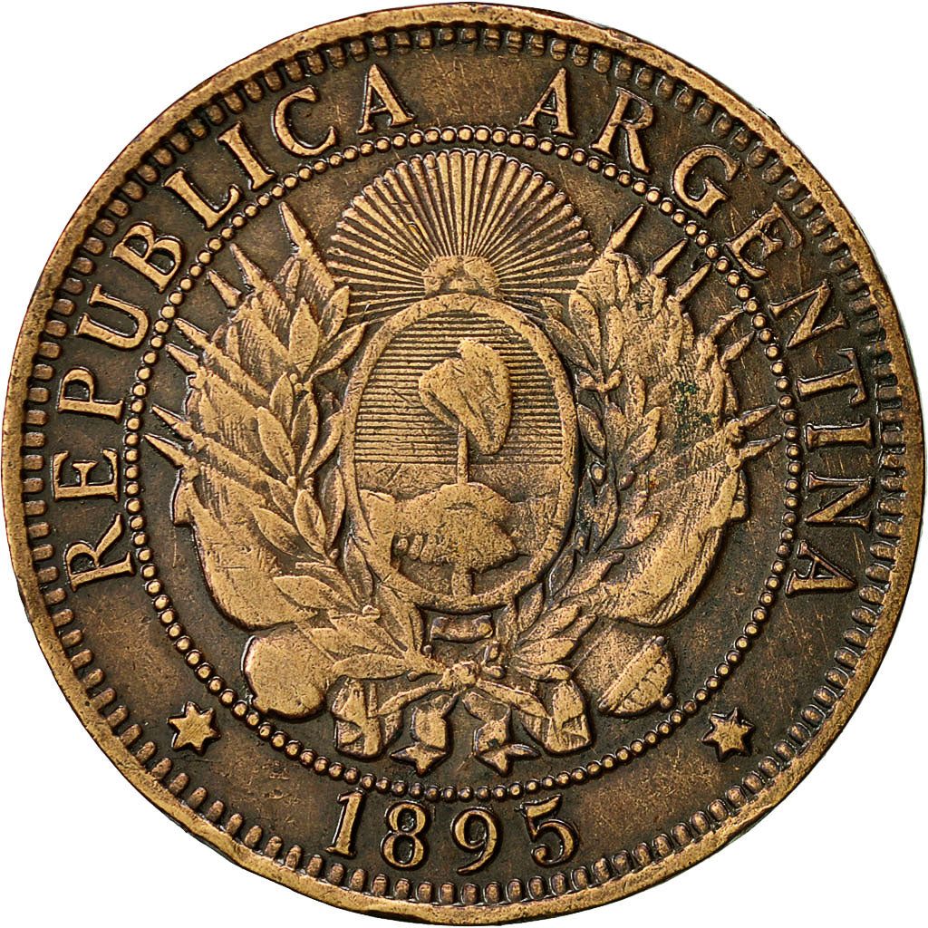 Argentina, 2 Centavos, 1895, AU(55-58), Bronze, KM:33