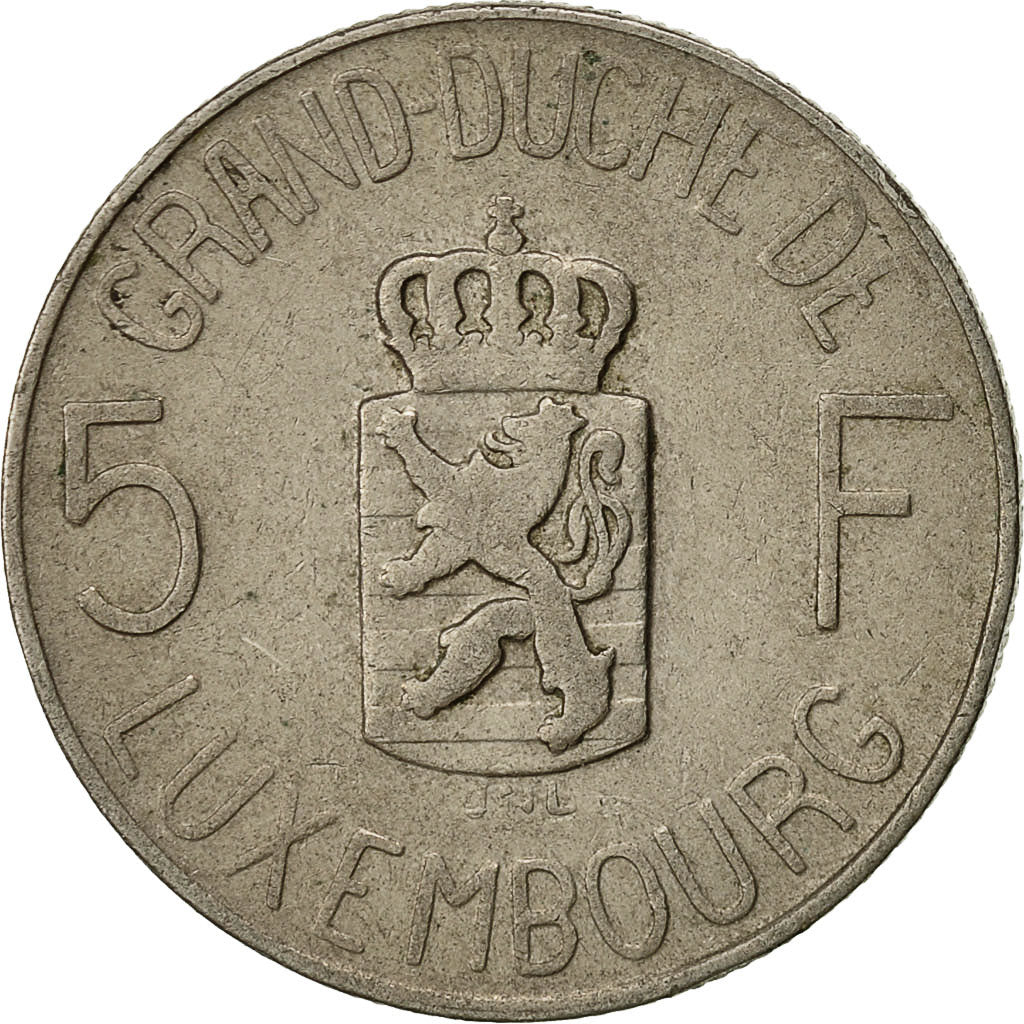 Luxembourg, Charlotte, 5 Francs, 1962, VF(30-35), Copper-nickel, KM:51
