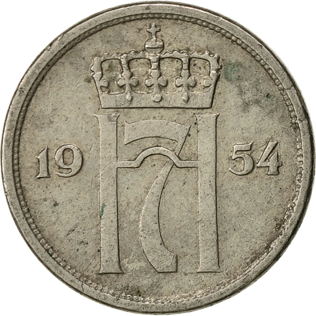 Moneta, Norwegia, Haakon VII, 10 Öre, 1954, VF(30-35), Miedź-Nikiel, KM:396