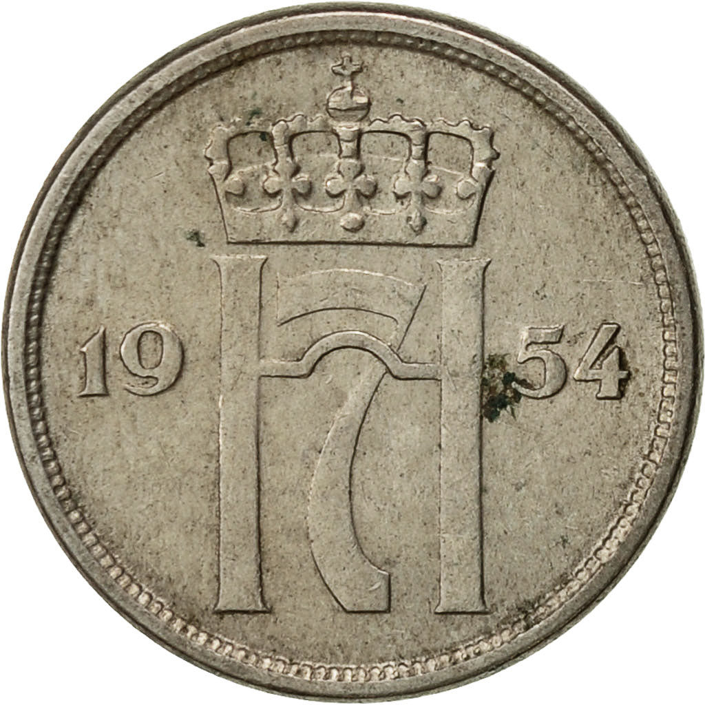 Norway, Haakon VII, 10 Öre, 1954, VF(20-25), Copper-nickel, KM:396