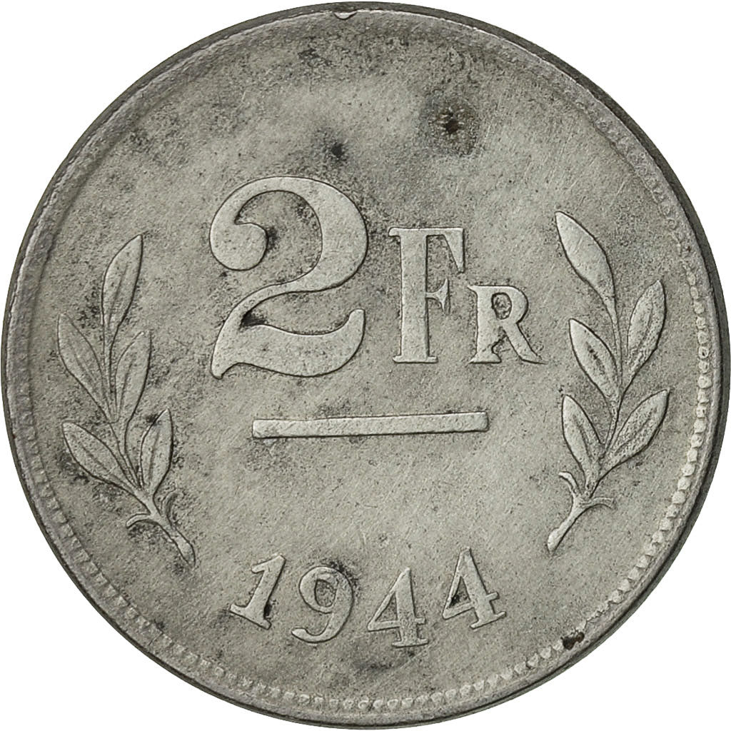 Belgium, 2 Francs, 2 Frank, 1944, VF(30-35), Zinc Coated Steel, KM:133