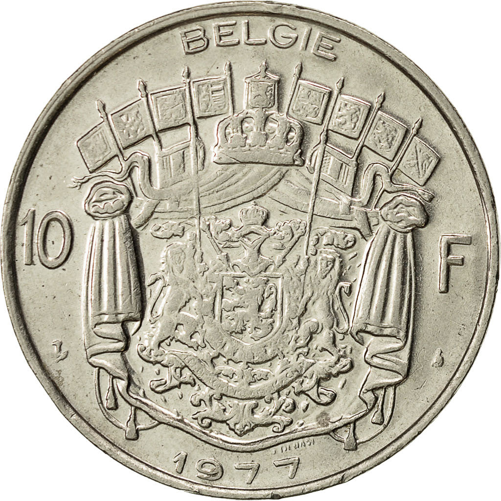 Bélgica, 10 Francs, 10 Frank, 1977, Brussels, MBC+, Níquel, KM:156.1