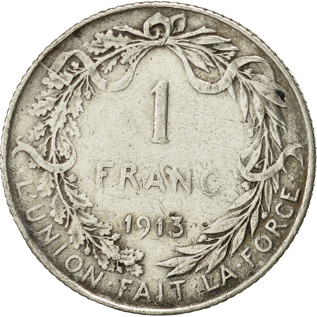 Belgio, Franc, 1913, BB+, Argento, KM:72