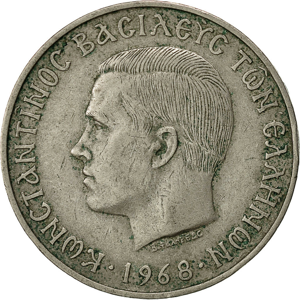 Greece, Constantine II, 10 Drachmai, 1968, VF(20-25), Copper-nickel, KM:96