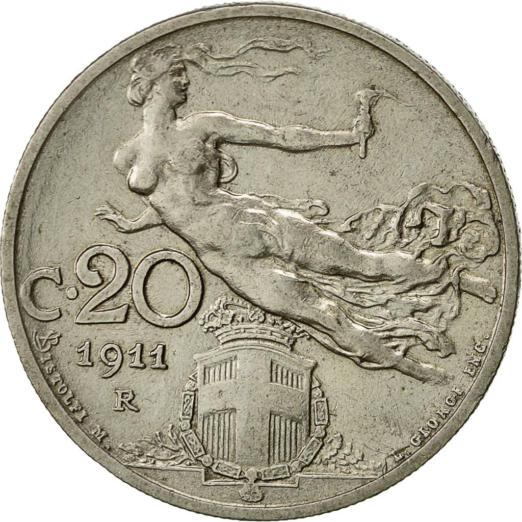 Italy, Vittorio Emanuele III, 20 Centesimi, 1911, Rome, AU(50-53), Nickel, KM:44