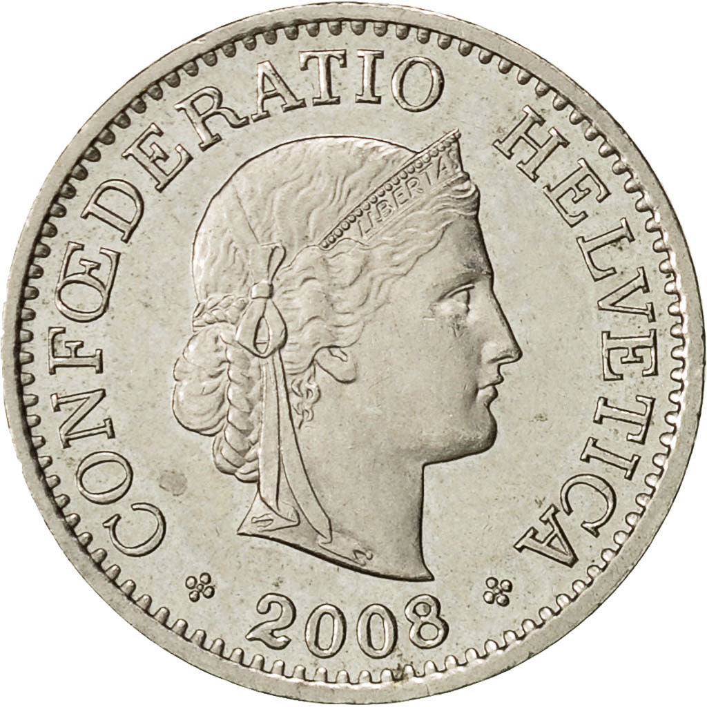 Moneta, Szwajcaria, 10 Rappen, 2008, Bern, AU(55-58), Miedź-Nikiel, KM:27