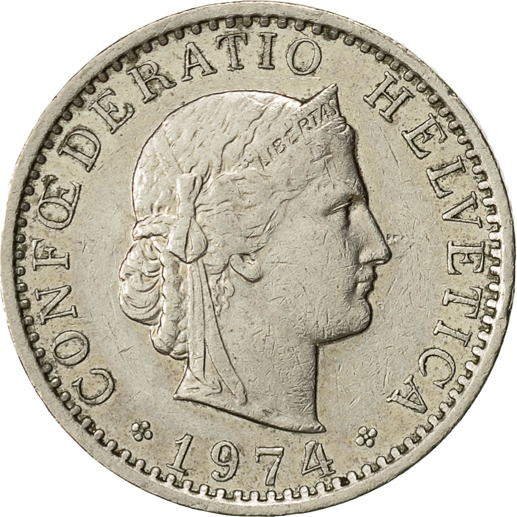 Moneta, Szwajcaria, 20 Rappen, 1974, Bern, EF(40-45), Miedź-Nikiel, KM:29a
