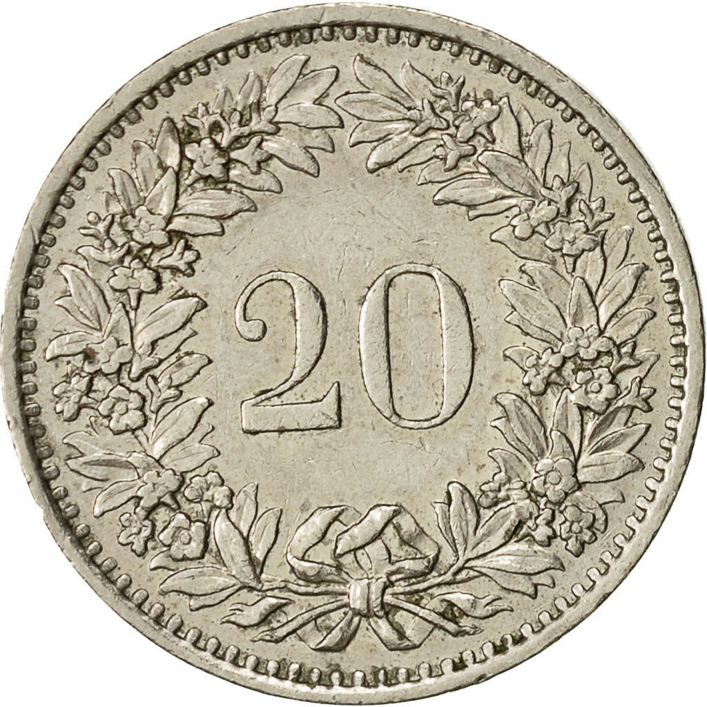 Moneta, Szwajcaria, 20 Rappen, 1974, Bern, EF(40-45), Miedź-Nikiel, KM:29a