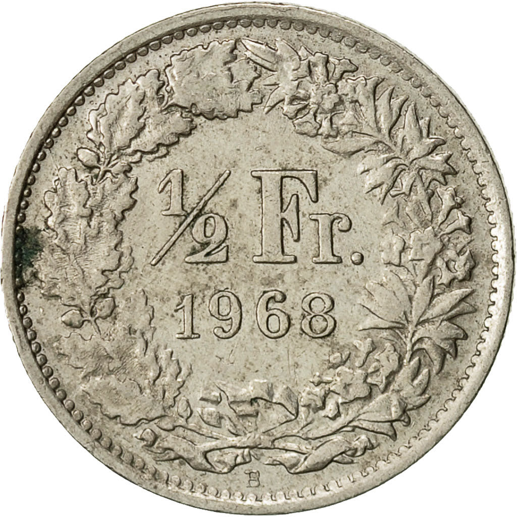 Suiza, 1/2 Franc, 1968, Bern, BC+, Cobre - níquel, KM:23a.1