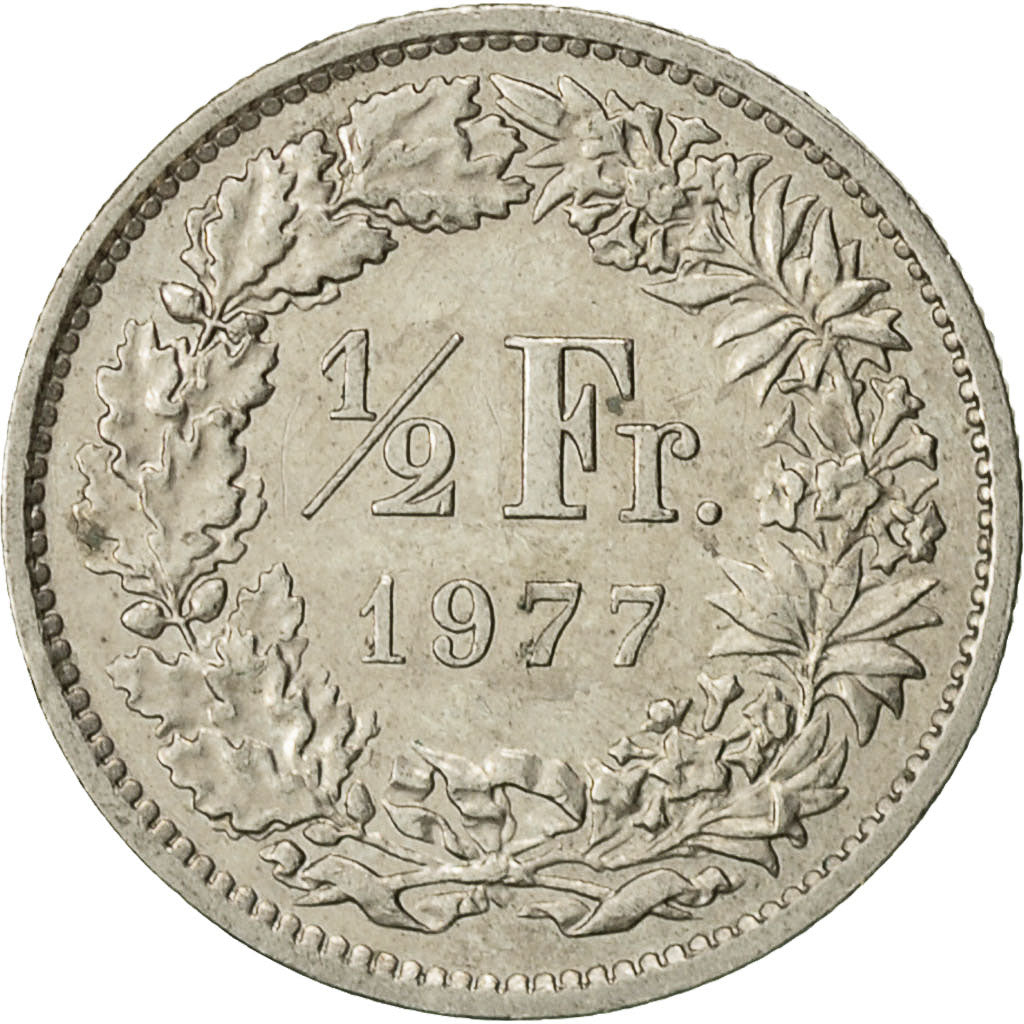 Suiza, 1/2 Franc, 1977, Bern, BC+, Cobre - níquel, KM:23a.1
