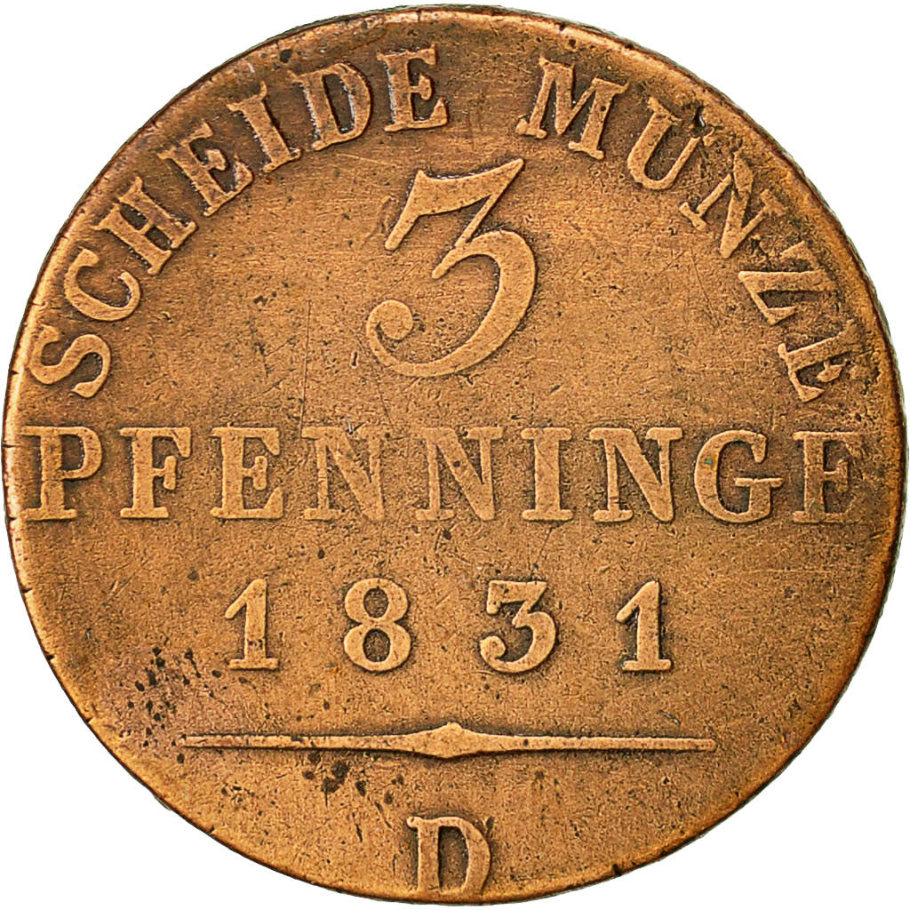 German States, PRUSSIA, Friedrich Wilhelm III, 3 Pfennig, 1831, Munich
