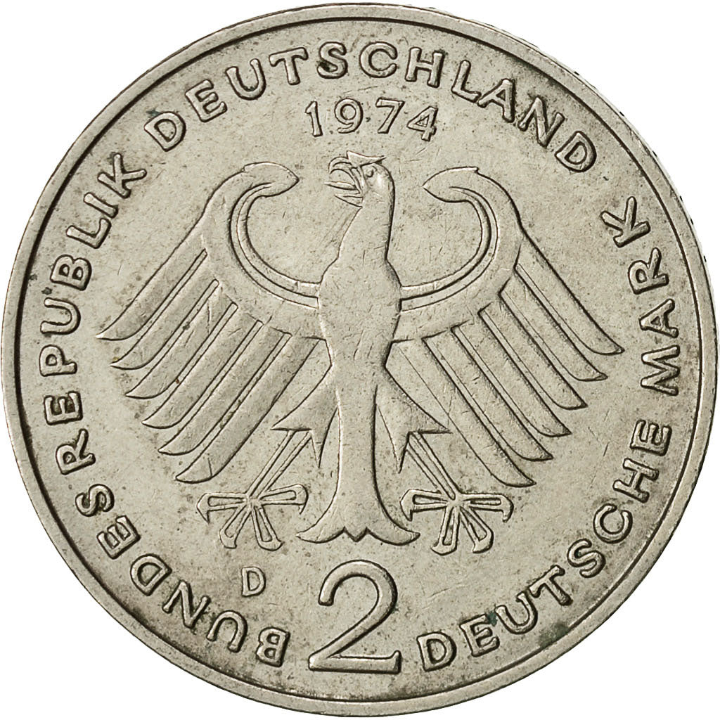 République fédérale allemande, 2 Mark, 1974, Munich, TTB, Copper-Nickel Clad