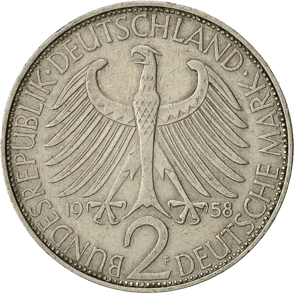 Moneta, Niemcy - RFN, 2 Mark, 1958, Stuttgart, EF(40-45), Miedź-Nikiel, KM:116