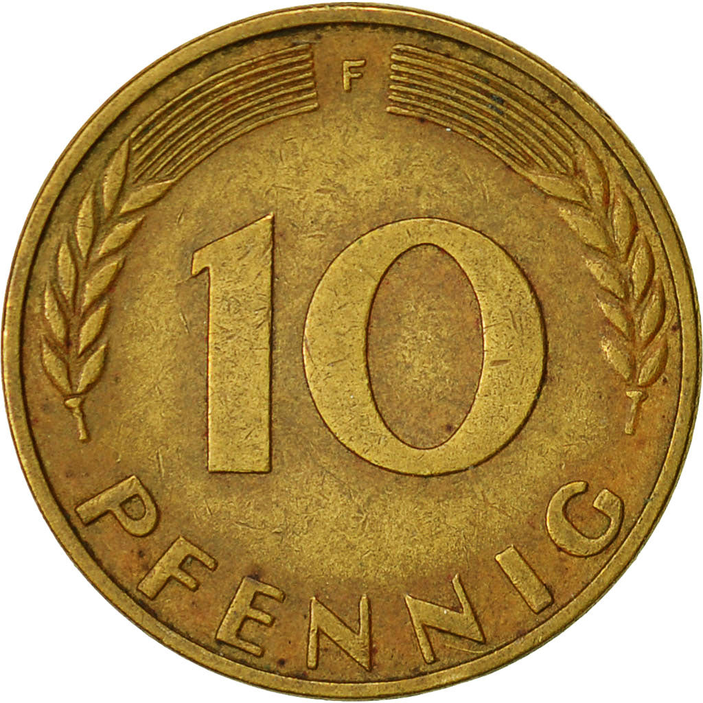 Moneta, Niemcy - RFN, 10 Pfennig, 1970, Stuttgart, VF(30-35), Mosiądz powlekany