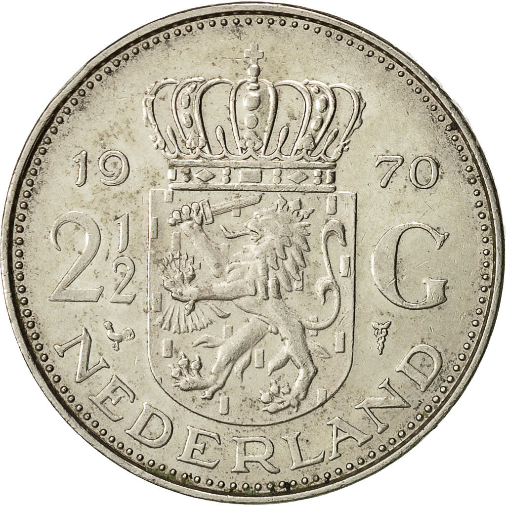 Netherlands, Juliana, 2-1/2 Gulden, 1970, VF(30-35), Nickel, KM:191