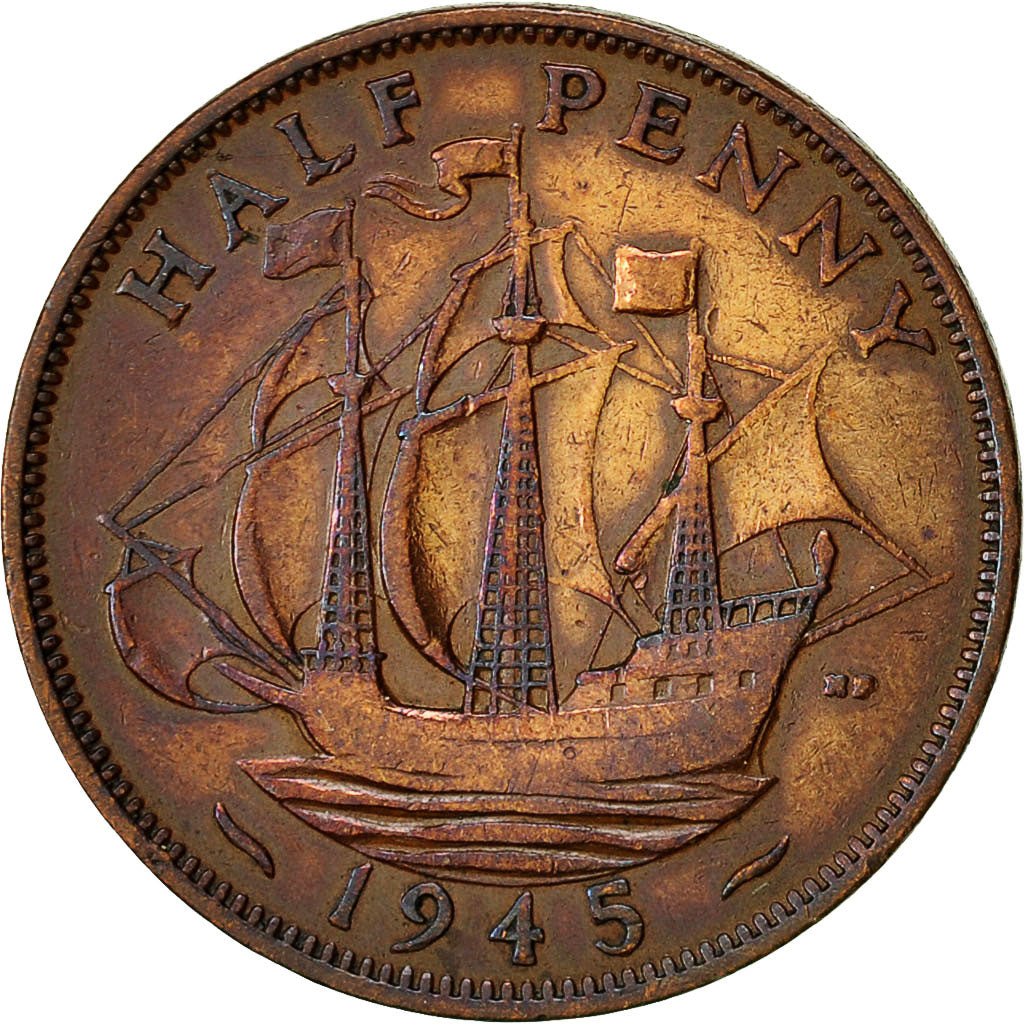 Great Britain, George VI, 1/2 Penny, 1945, EF(40-45), Bronze, KM:844