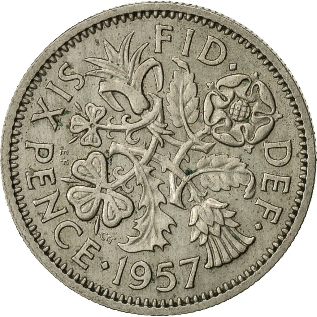 Great Britain, Elizabeth II, 6 Pence, 1957, VF(30-35), Copper-nickel, KM:903