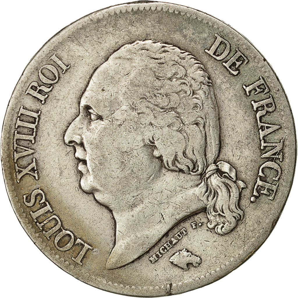France, Louis XVIII, 5 Francs, 1824, Lyons, VF(30-35), Silver, KM:711.4