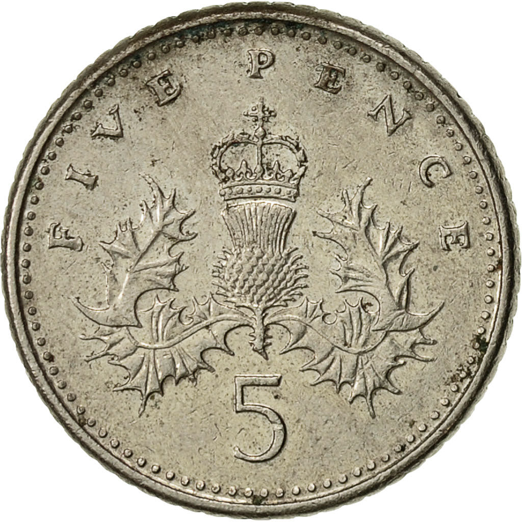 Great Britain, Elizabeth II, 5 Pence, 1990, VF(30-35), Copper-nickel, KM:937b