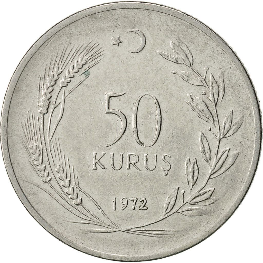Turkey, 50 Kurus, 1972, EF(40-45), Stainless Steel, KM:899