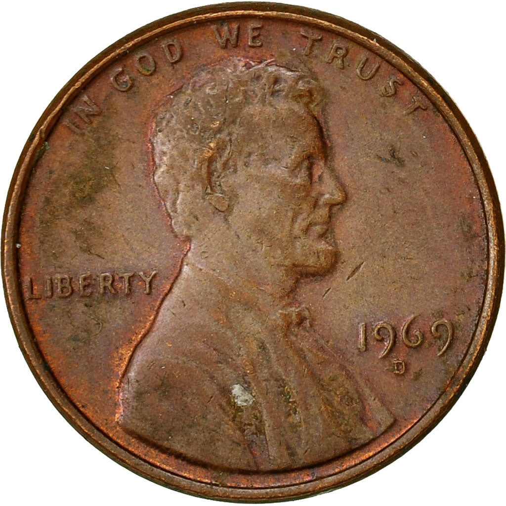 United States, Lincoln Cent, Cent, 1969, U.S. Mint, Denver, EF(40-45), Brass