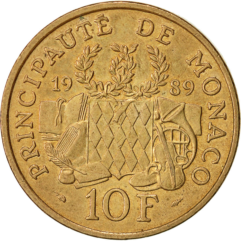 Monaco, Rainier III, 10 Francs, 1989, BB, Nichel-alluminio-bronzo, KM:162