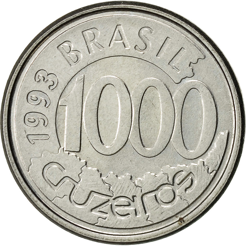 Brazil, 1000 Cruzeiros, 1993, EF(40-45), Stainless Steel, KM:626