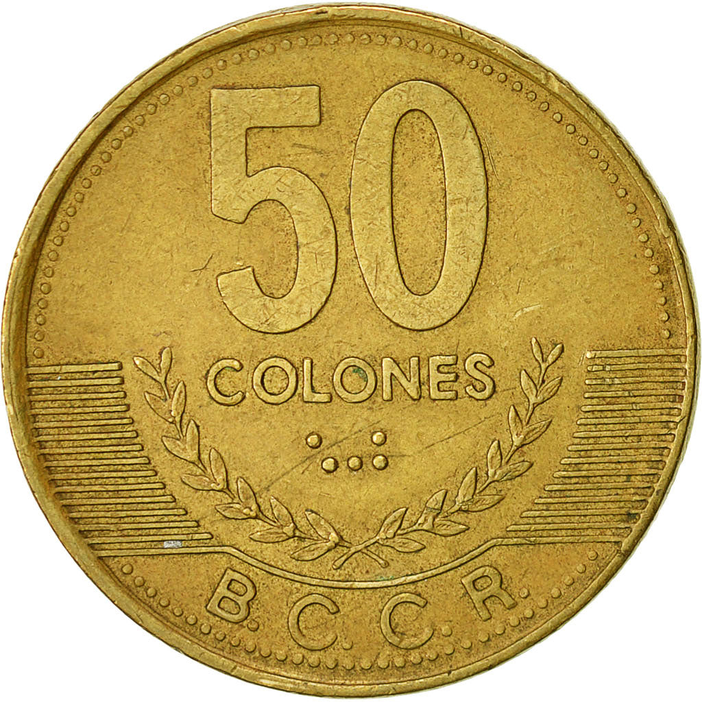 Costa Rica, 50 Colones, 1997, VF(30-35), Brass, KM:231