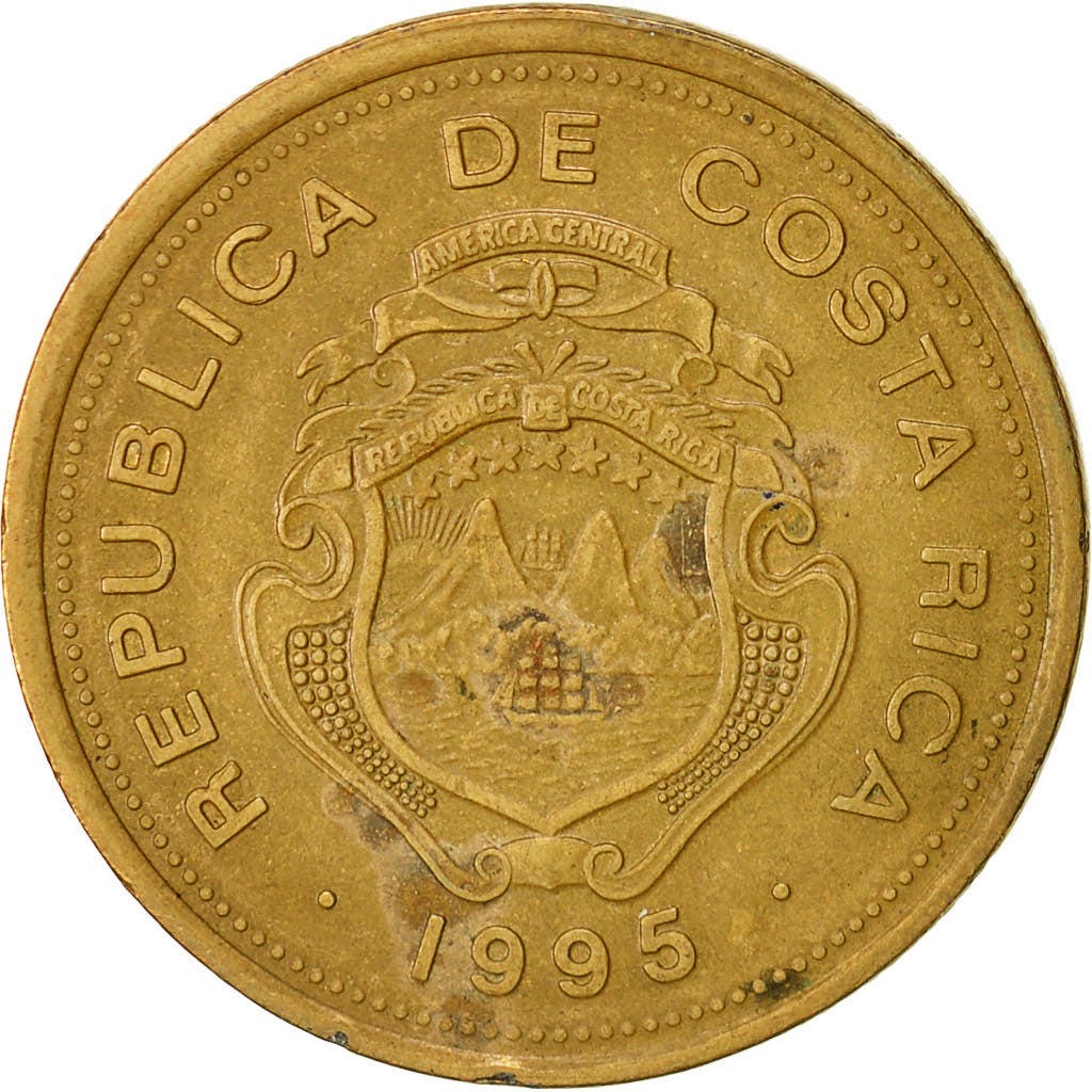 Costa Rica, 100 Colones, 1995, MB+, Acciaio placcato ottone, KM:230