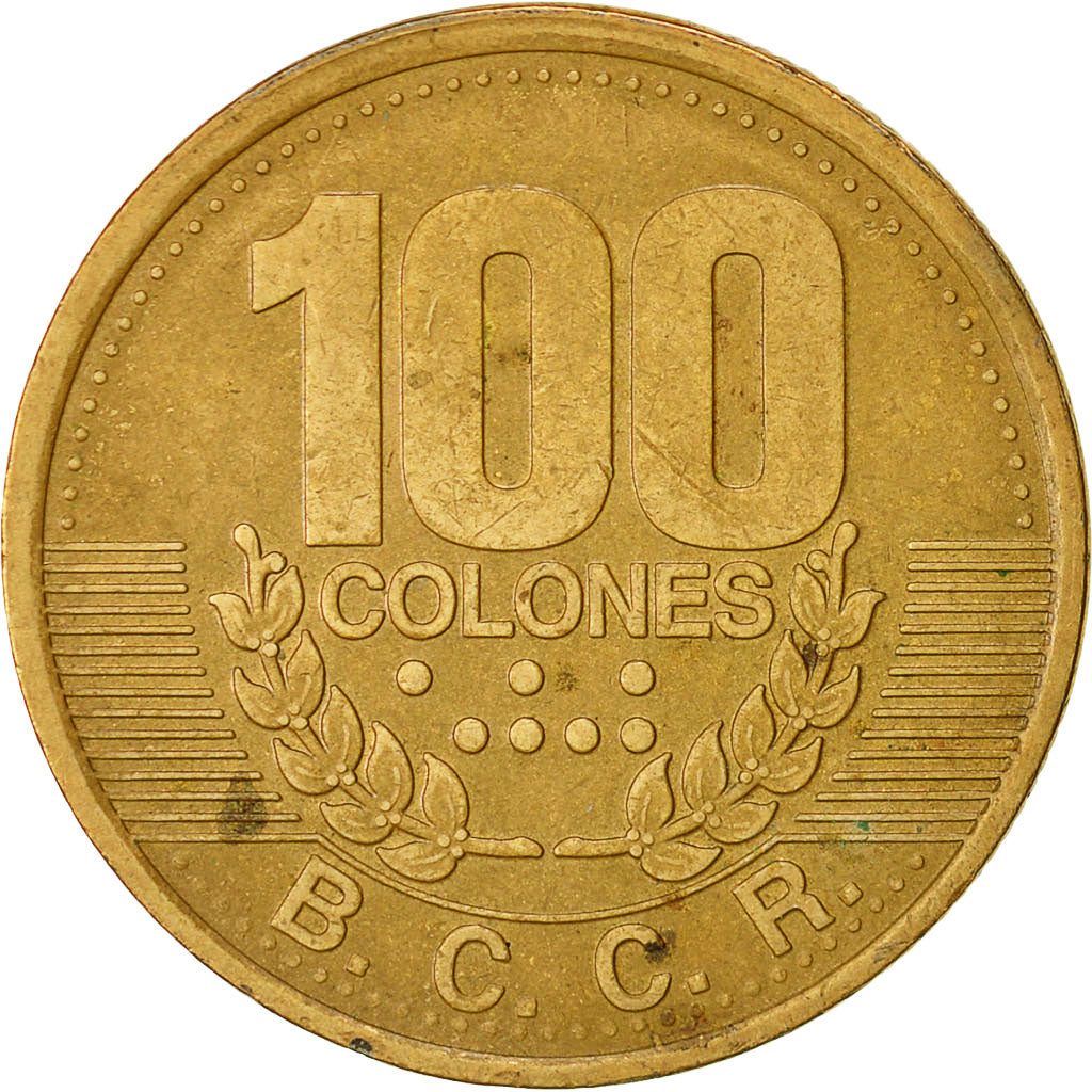 Costa Rica, 100 Colones, 1995, MB+, Acciaio placcato ottone, KM:230