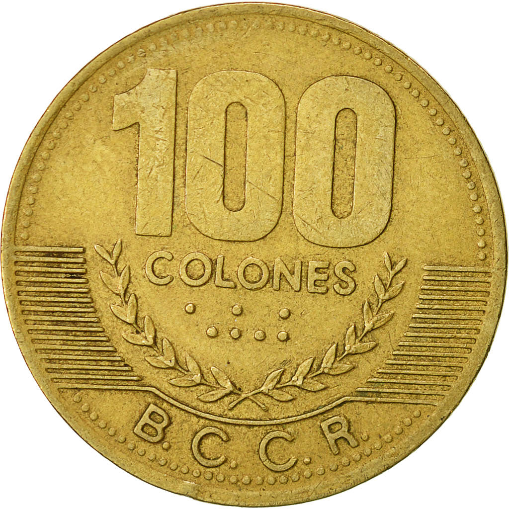 Costa Rica, 100 Colones, 2000, VF(30-35), Brass, KM:240